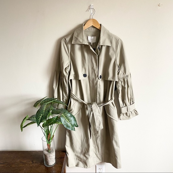 Joie Alwena Khaki Belted Long Cotton Trench Coat - Picture 4 of 9